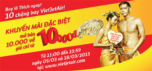 VietJetAir lại tung 10.000 vé máy bay giá 10.000 VND